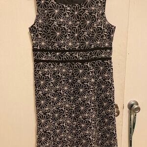 Talbots Black White floral embroidered dress
